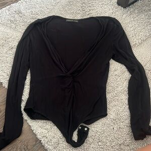 Mixology NYC Black Long Sleeve Low Cut Body Suit with Twist, Size M